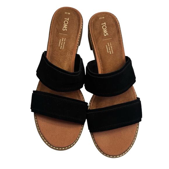 TOMS Black Suede Double Strap Slide Sandals Size 10W – Casual Comfort - Picture 2 of 7